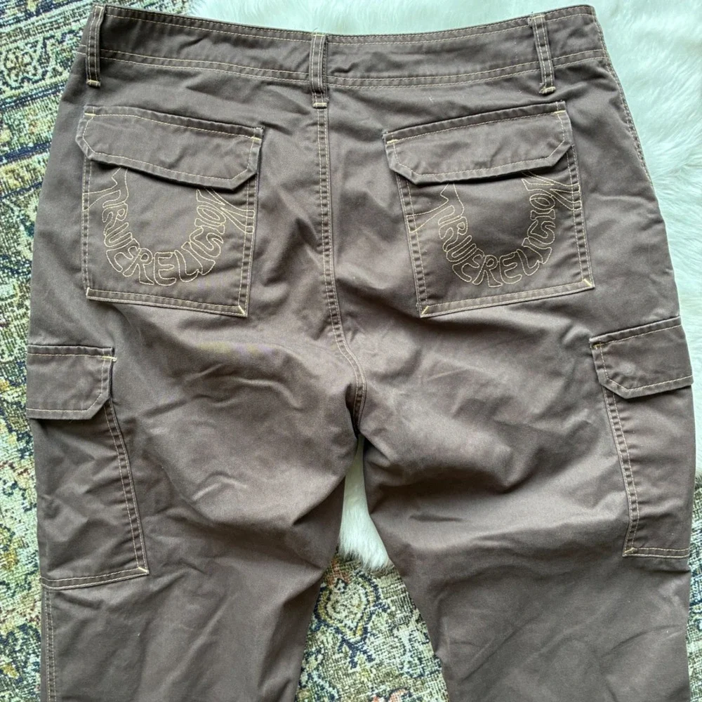 True Religion Mens Brown Cargo Pants 34 Utility Workwear Y2K Straight Leg Cotton